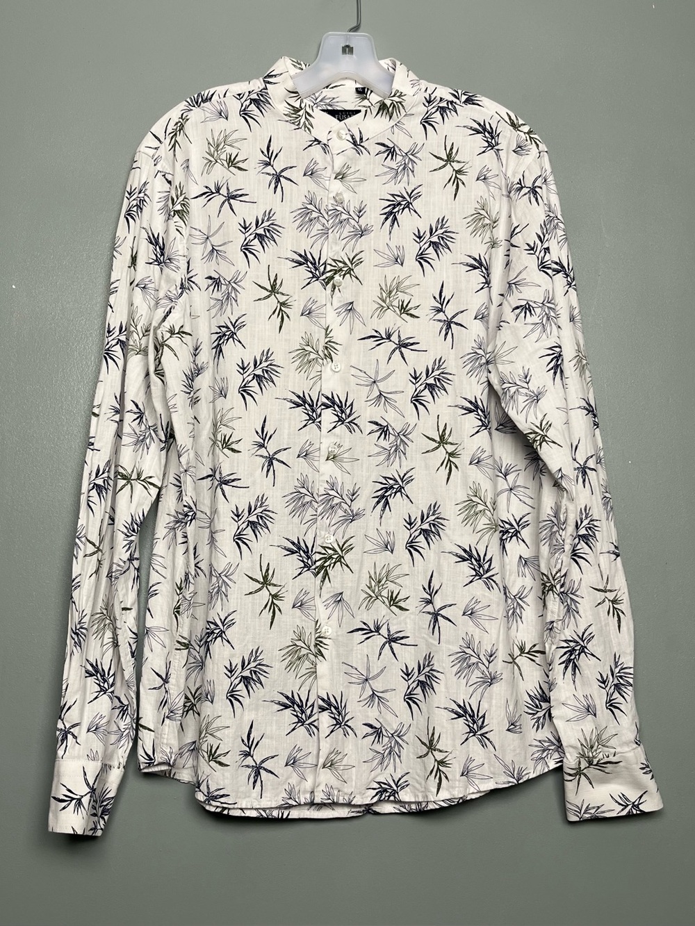 Luigi Fusaro Linen Palm Print Button Down Shirt Mandarin Collar Men’s Size 17-43